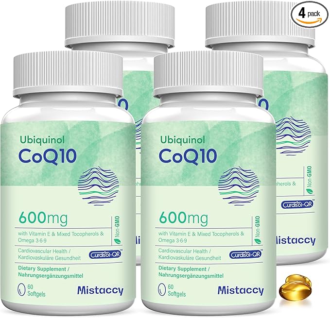 CoQ10 600mg Softgels | High Absorption CoQ10 Ubiquinol Supplement | Reduced Form Enhanced with Vitamin E &amp Omega 3 6 9 | Antioxidant Powerhouse Good for Health| 240 Softgels