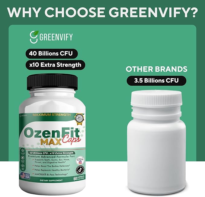 OzenFit Caps Max Probiotic Supplement 40 Billion CFU MAKTREK Bi-Pass Technology 60 Capsules 30-Day Supply (1)