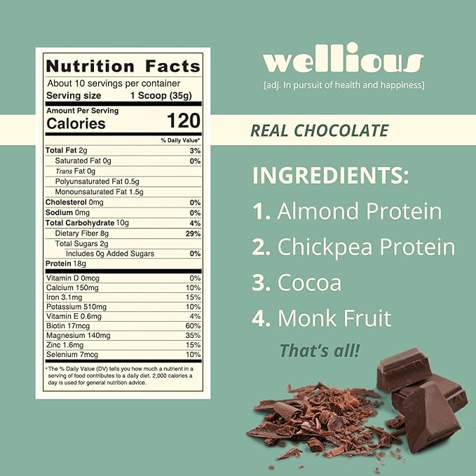 wellious Almond Protein Powder Bundle (1 Vanilla &amp 1 Chocolate) - 18 Grams of Pure Healthiest Vegan Protein - Perfect Gluten-Free Soy-Free Gut Friendly Protein Powder for Sports Nutrition