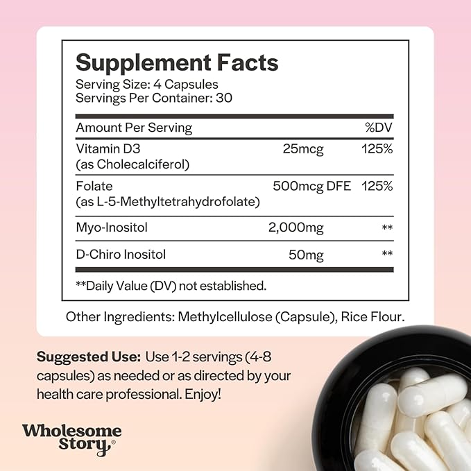 Myo &amp D Chiro Inositol + MTHF + Vitamin D3 | Myo-Inositol &amp D-Chiro Inositol Capsules with MTHF Vitamin D3 Enhanced Bundle Supplement | Complete Hormonal &amp Fertility Support | 30 Servings