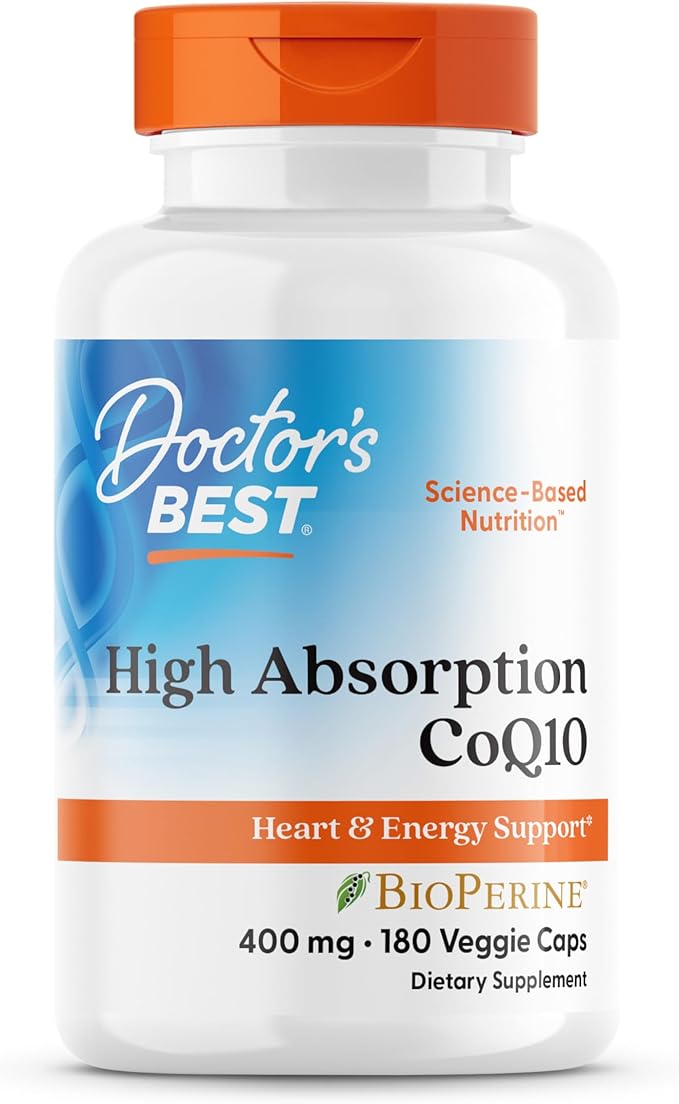 Doctor's Best High Absorption CoQ10 Heart &amp Energy Support USP Verified Naturally Fermented CoQ10 Non-GMO Gluten Free Soy Free Vegan 180 Veggie Caps