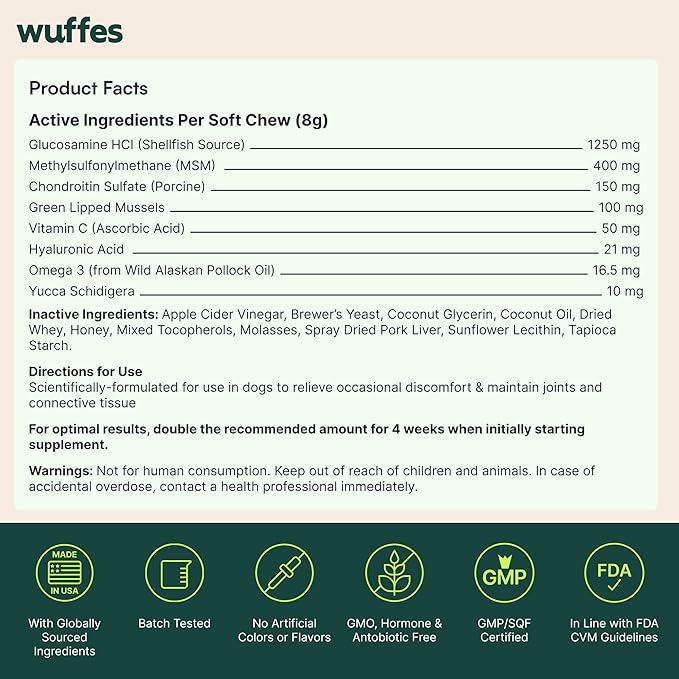 Wuffes Chewable Dog Hip &amp Joint Supplement - Glucosamine &amp Chondroitin Chews - Dog Joint Supplements &amp Vitamins - Extended Joint Care (Large Breed (Over 65 lbs) 60 Chews (Pack of 2))