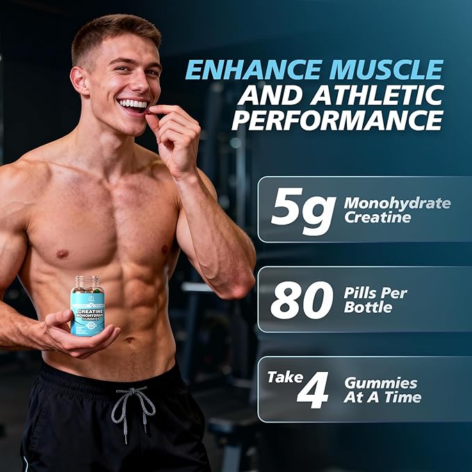 Creatine Gummies for Women &amp Men - Creatine Monohydrate Gummies Tasty Chewable Supplement Muscle Support &amp Energy Boost (2 Pack)