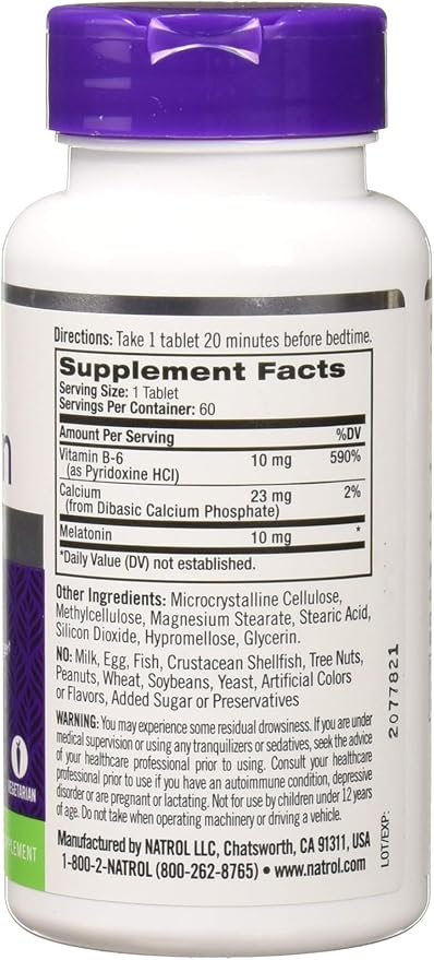 Natrol Advanced Sleep Melatonin Tablets Maximum Strength 10 mg 60 ea (Pack of 8)