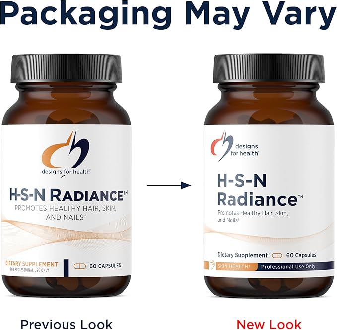 Designs for Health H-S-N Radiance - Hair Skin Nails Vitamins for Women and Men - Promote Healthy Hair Skin Elasticity &amp Strong Nails with Vitamin C Biotin Keratin &amp Botanicals (60 Capsules)