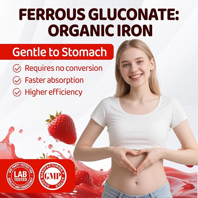 Iron Gummies for Women Teen Girls Ferrous Gluconate 324 mg with Vitamin C Iron Supplement Plus Vitamin A B Folate Copper Zinc Energy &amp Blood Support Immune Health Sugar Free 60 Gummies