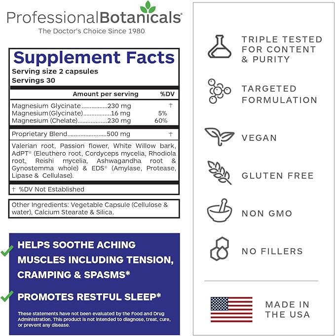 Professional Botanicals Total Relax Magnesium Supplement for Muscle Tension and Relaxation - 60 Vegetarian Capsules