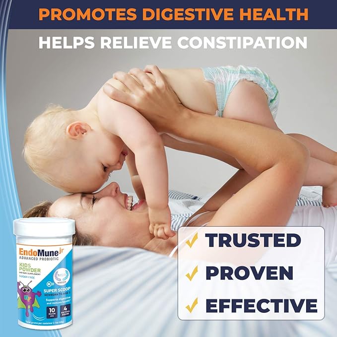 Endomune Jr Advanced Probiotic Powder for Newborns Infants Toddlers &amp Baby - 10 Billion CFUs - 4 Strains Bacteria &amp FOS Prebiotic - Physician Formulated - 60 Day Supply