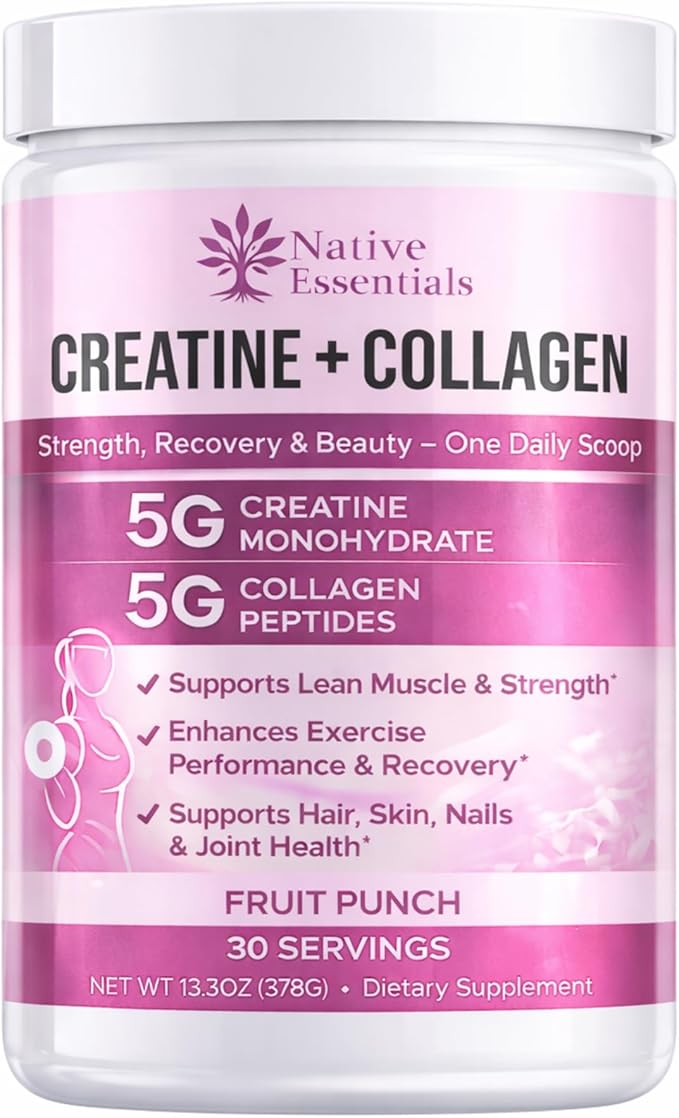 Creatine for Women + Collagen Peptides 5g Each - Muscle Beauty Performance