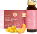 Happy Aging Marine Collagen Peptides Glow Shot 10000mg - Liquid Collagen for Women with Liposomal Delivery - Promotes Skin Hydration Elasticity &amp Radiance - Supports Hair &amp Nails 10 Shots