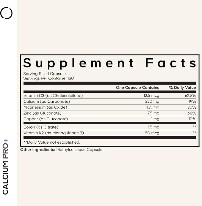 Codeage Calcium 250mg Supplement Vitamin D3 Magnesium Zinc Copper Boron Vitamin K2-2-Month Supply - Elemental &amp High Calcium Vitamins Pills Non-GMO - 120 Capsules