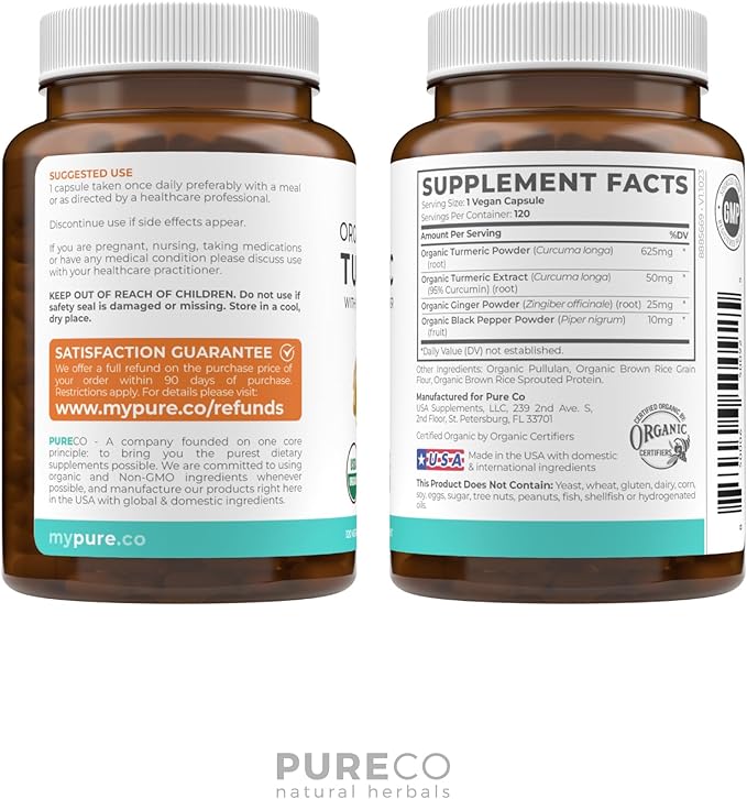 Turmeric &amp Lions Mane (1-Month Supply) Mindful Turmeric Bundle of Organic Turmeric Curcumin with Black Pepper &amp Ginger (120 Caps) &amp Organic Lions Mane Mushroom 10:1 Extract (60 Caps)