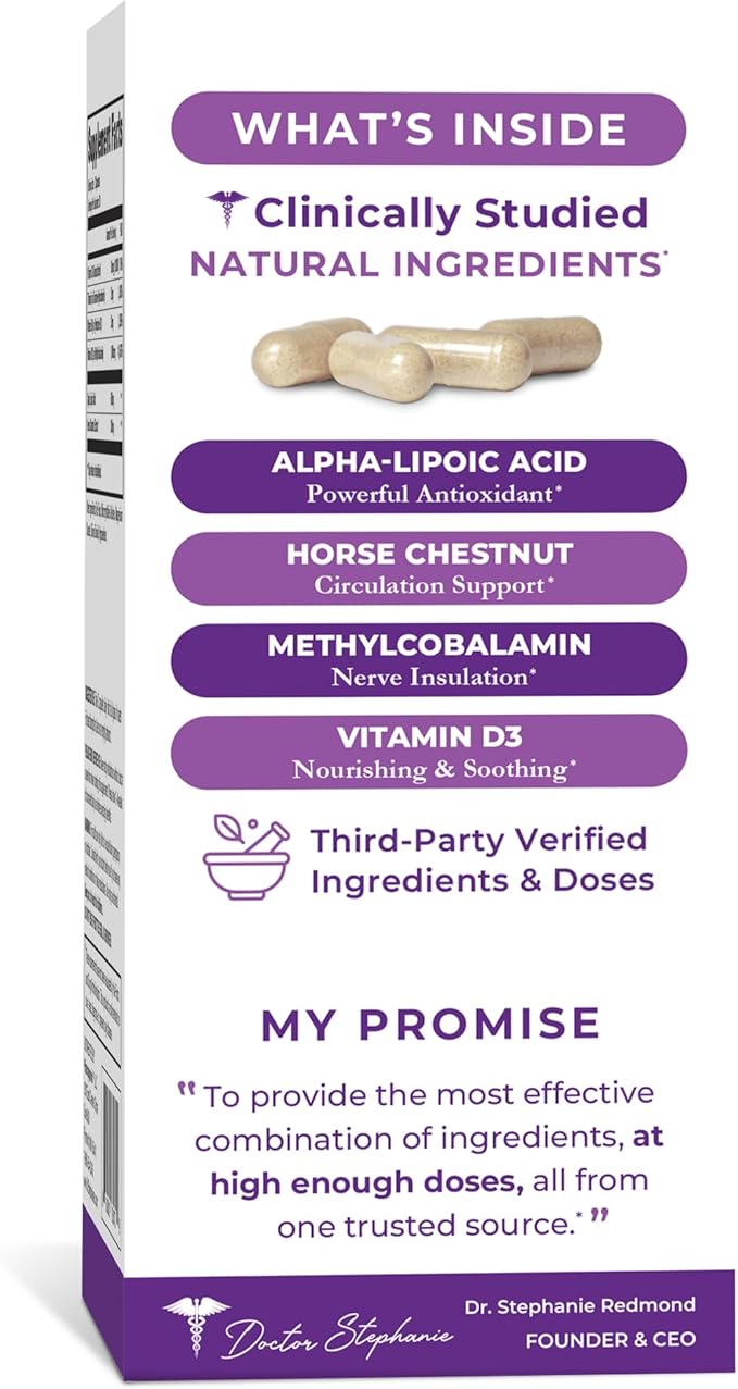Nerve Miracle Maximum Strength Supplement | Nerve Health Support | Legs Feet Hands Toes | Mega Dose of Alpha Lipoic Acid ALA &amp Vitamin B12 (Pack of 2)