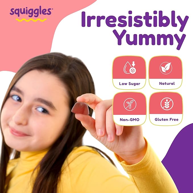 Squiggles Sniffle Berries (100 Count) + Daily Iron Gummies (100 Count) Duo - Tasty Chewy Gummy - Kids Immune Booster