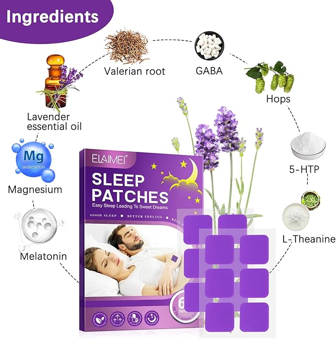 WanDu&ampHerbal 120 Sleep Patches for Adults Extra Strength - Fast Acting 100% Natural Ingredients Skin-Friendly &amp Easy to Apply Apply Before Sleeping for Men and Women (1)