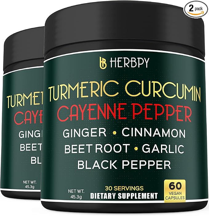7in1 Turmeric and Cayenne Pepper Supplement - Digestion Immune Brain &amp Heart Health Support with Ceylon Ginger Garlic Beetroot - 2Pack60