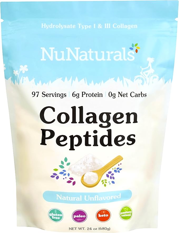 Nunaturals Collagen Peptides Powder (Type I III) for Skin Hair and Nail 24oz