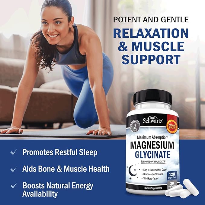 BioSchwartz Magnesium Glycinate 500mg Capsules (120 Mini Caps) Maximum Absorption Magnesium Supplement for Healthy Nerves Muscles Heart Mood and Sleep Support (Vegan Gluten-Free Non-GMO) (Pack of 2)