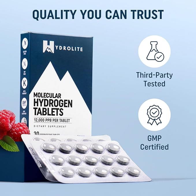 HydroLite Molecular Hydrogen Tablets for Drinking Water with Magnesium | Highest Concentration H2 12000 PPB | Antioxidant Detox | Made in USA 30 Tablets (Unflavored)
