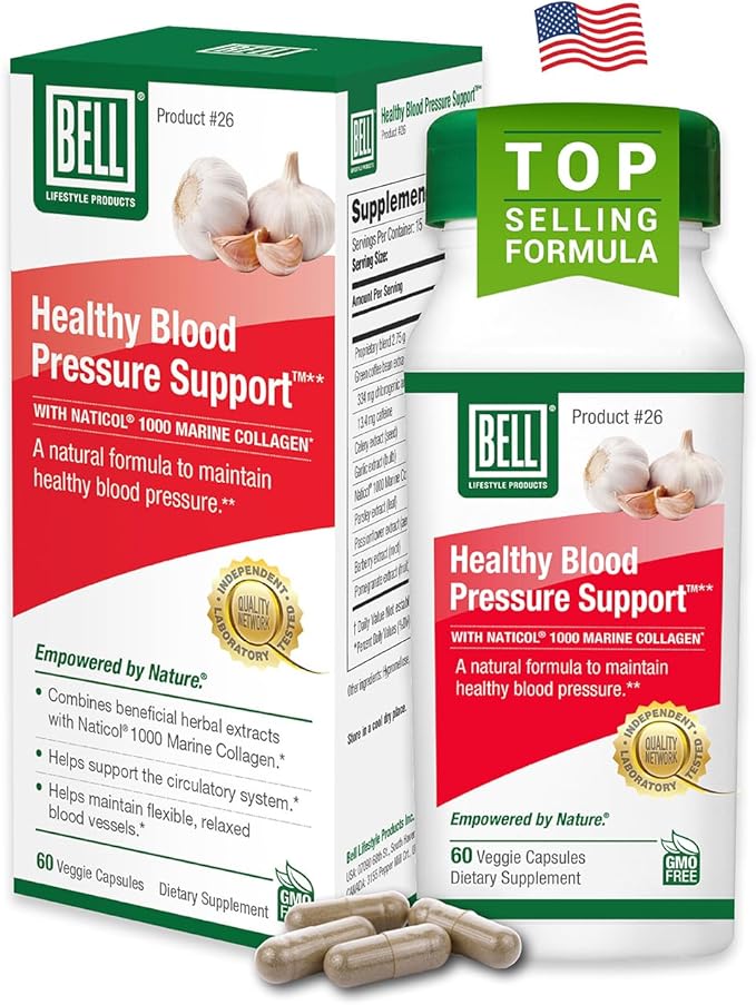 Bell Healthy Blood Pressure Support™ Unique Blend - Natural Blend of Green Coffee Bean Extract Garlic &amp Celery Seed Extract Supplements- 60 Capsules Vegan Non-GMO