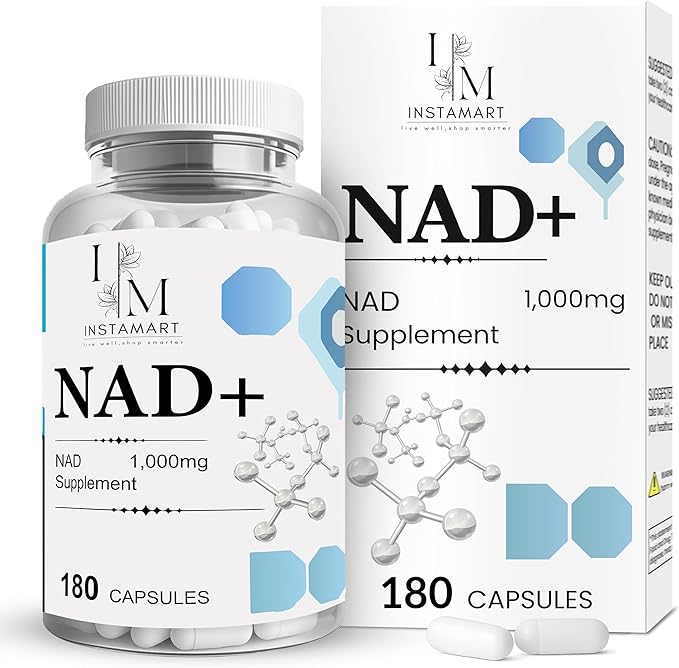 INSTAMART NAD Supplements for Women &amp Men (180 Capsules) Organic NAD + Supplement 1000mg Serving | Similar to Nicotinamide Riboside | Advanced Formula for Cellular Health Stamina &amp Healthy Ag