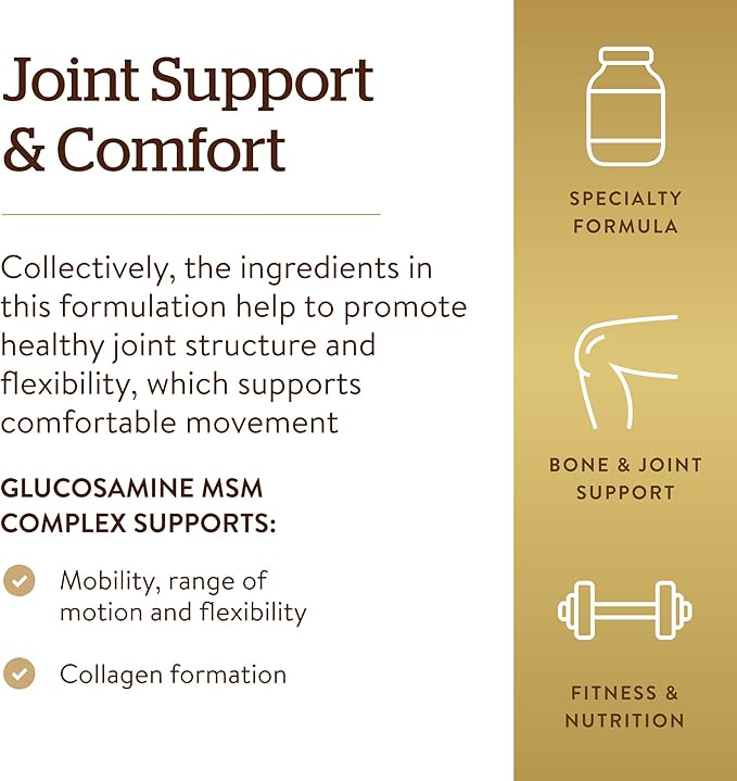 Solgar Glucosamine MSM Complex 120 Tablets - Promotes Healthy Joints - Supports Range of Motion &amp Flexibility - Supports Collagen - Shellfish-Free - Gluten Free Dairy Free Kosher - 40 Servings