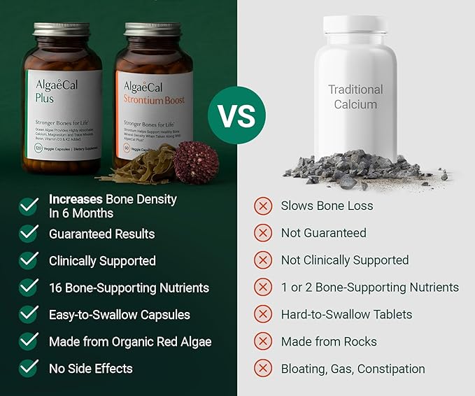 ALGAECAL - Bone Builder Pack for Bone Density Clinically Supported Plant Based Calcium Supplements &amp Strontium Vitamins K2 D3 Magnesium &amp 16 Minerals 3-Month Supply Made in USA