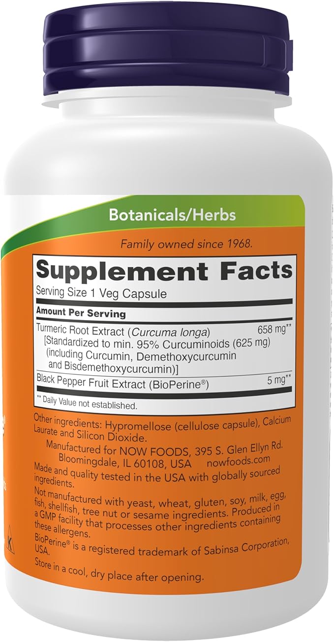 Now Supplements Turmeric Curcumin with BioPerine Immune System Support Standardized to 95% Curcuminoids Enhanced Absorption* 90 Veg Capsules