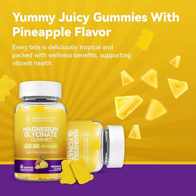 Magnesium Glycinate｜Gummies for Adults Sleep Relaxation &amp Focus Pineapple Flavor &amp Liquid with Magnesium Citrate &amp Taurate Strawberry Flavor