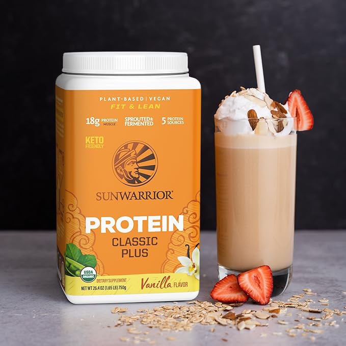 Clean Vegan Protein Powder Vanilla | Organic Protein Powder Plant Based Formula with 5 Superfood Blend Sprouted &amp Fermented | Non-GMO Low Carb Soy Dairy &amp Gluten Free (Vanilla 30 Servings)