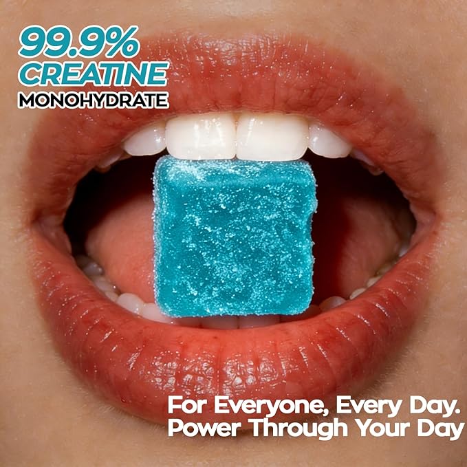 Creatine Gummies NSF Certified 5g Creatine Monohydrate per Serving with Taurine &amp B12 Blueberry Flavor 120 Count for Men &amp Women