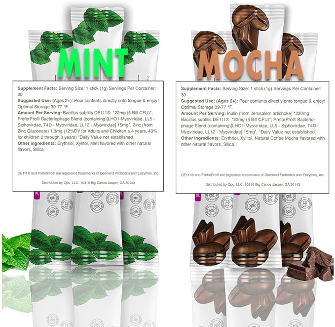 'Opu Probiotics Mocha Instant-Dissolve - One Month Supply - 5 Billion CFU's - Men Women &amp Children w/Prebiotics Sugar Free Gluten Free Non GMO
