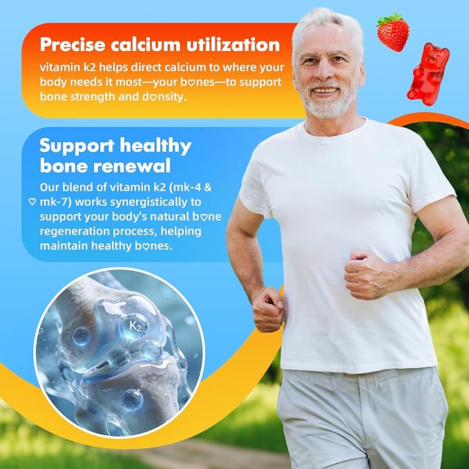 2 Pack Sugar-Free Vitamin K2 Gummies Dual Formula Vitamin K2 Supplement with MK-7 &amp MK-4 Supports Bone Health Gluten-Free Non-GMO Sugar-Free Strawberry Flavor 120 Gummies