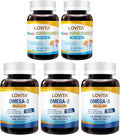 LOVITA Smart Family Bundle - 3 Adult Fish Oil (120ct) &amp 2 Kid’s DHA (30ct) Brain &amp Eye Health Support (5 Pc Set)