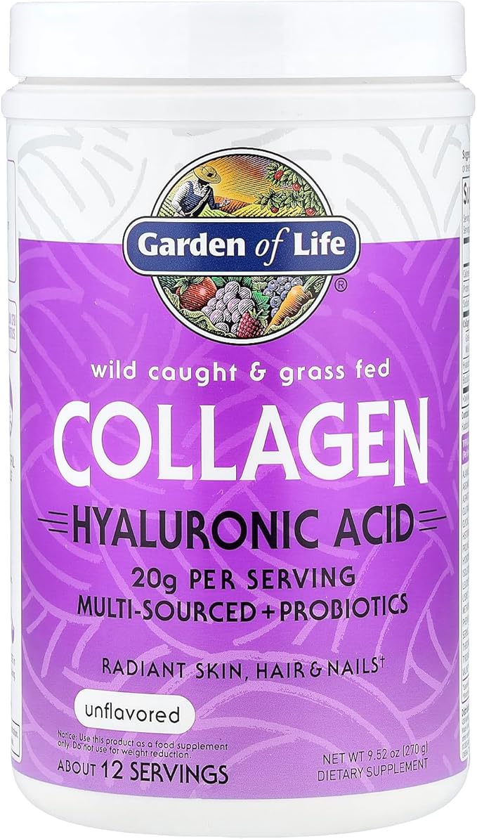Garden of Life Marine &amp Grass-Fed Collagen Peptides Powder Supplement (Type I III) with Probiotics BCAAs &amp Hyaluronic Acid for Radiant Hair Skin &amp Nails – Unflavored 20g per serving 1