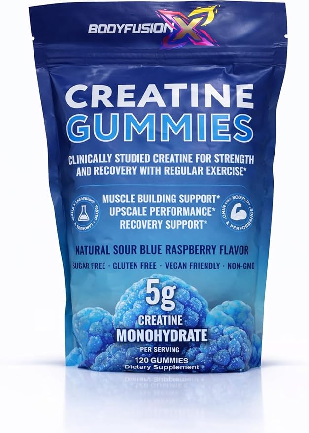 Creatine Gummies 5g – Sugar Free Vegan Non-GMO – Muscle Strength Recovery &amp Performance Support – Blue Raspberry Flavor – Anti-Melt Formula – 120 Gummies