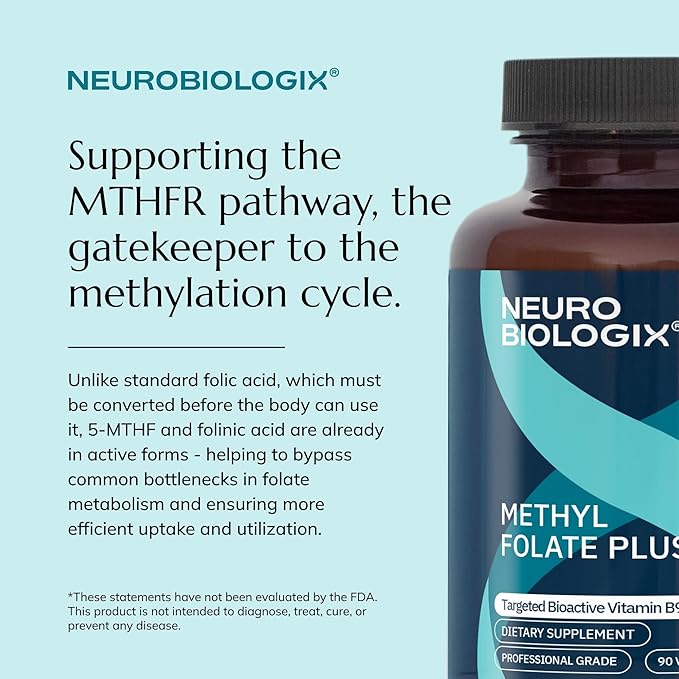 Neurobiologix Methyl Folate Plus Advanced Blend of L-5 Methylfolate Folinic Acid &amp B Vitamins Supports Healthy Methylation Brain &amp Heart Function for Men &amp Women Gluten Free 90 Capsu