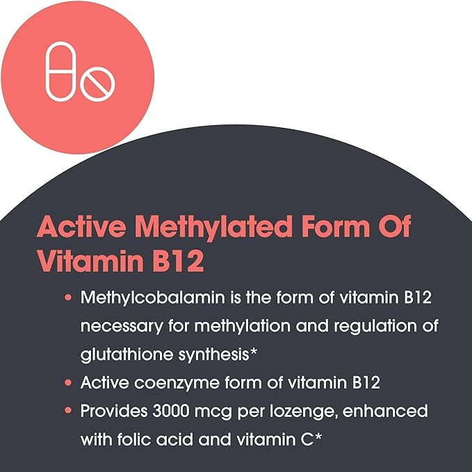 Allergy Research Group Nutricology B12 Methylcobalamin Supplement - Vitamin B12 and Folate with 400mcg Folic Acid Pure Vegetarian Lozenges - 50 Count