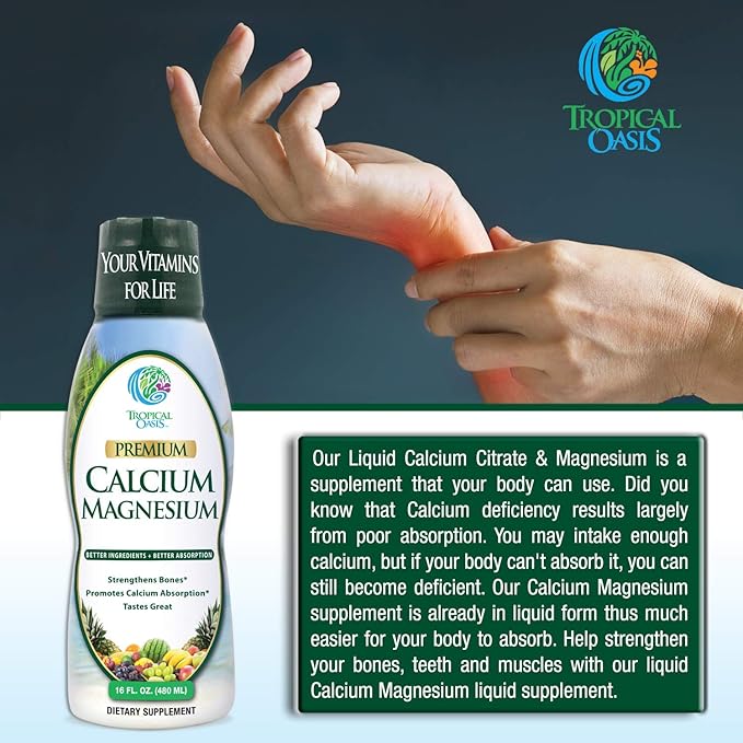 Tropical Oasis Liquid Calcium &amp Magnesium - Natural formula w/ support for strong bones - Liquid vitamins w/ calcium - 16oz 32 Serv. 16 Fl Oz (Pack of 1)