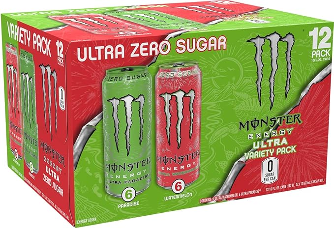 Monster Energy Drink Ultra Paradise &amp Watermelon Variety Pack 24 Cans | 12 of Each Flavor 16 fl oz cans