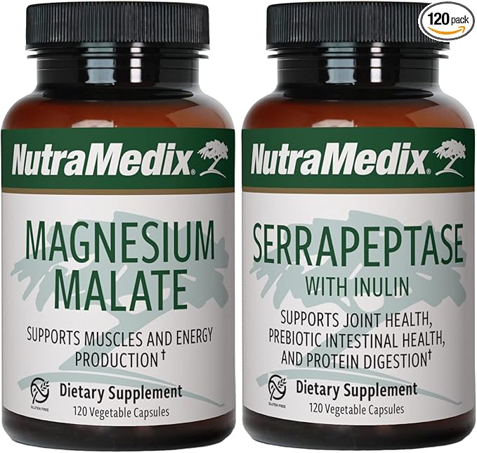 NutraMedix Fitness Plan Supplement Bundle - Includes Magnesium Malate for Energy &amp Athletic Support and Serrapeptase for Joint &amp Mobility Wellness - Fitness Support Supplements -2-Piece Capsul