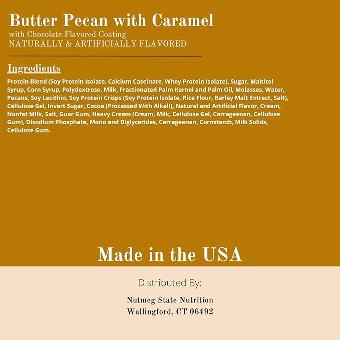 Nutmeg State Nutrition High Protein Bars 7 Servings Per Box (1 Box (7 Servings) Butter Pecan with Caramel)