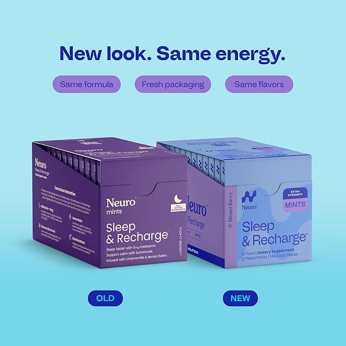Neuro Sleep &amp Recharge Meltaway Mints - Contains Melatonin 5mg Chamomile &amp Elderberry - Travel Aid for Nighttime Relaxation &amp Healthy Sleep Cycle - Night Berry 144 ct