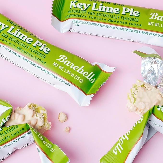 Barebells Protein Bars Key Lime Pie - 12 bars 20g High Protein Treats - White Chocolate Nutrition Bar with 1g Total Sugars - On-The-Go Breakfast or Post-Workout Snack