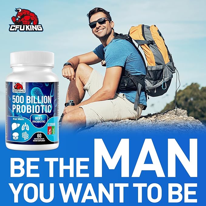 Probiotics for Men 500 Billion CFU &amp 12 Mens Probiotic for Digestive Health + 4 Organic Prebiotic Fiber for Digestive Gut Immune Health Bloating Gas Energy Support Shelf Stable - 120 Capsu