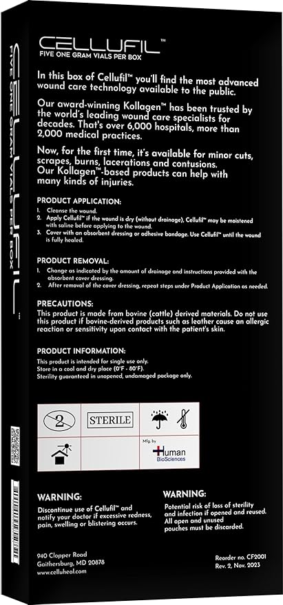 Cellufil Collagen Particles for Advanced Wound Care - Box of 5 Vials - 100% Non-Hydrolyzed Bovine Collagen for Tissue Regeneration First Aid &amp Minor Bleeding