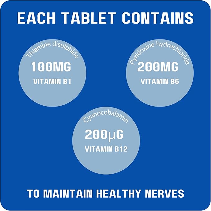 Neurobravo Vitamin B1 B6 B12 Tablets for Nerve Health Nerve Pain Numbness Muscle Stiffness Muscle Cramp Impaired Sensation