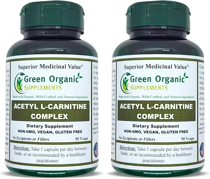 Green Organic Supplements Acetyl L-Carnitine Carnitine ALC High Absorbable Non-GMO Gluten-Free (Pack of 2)
