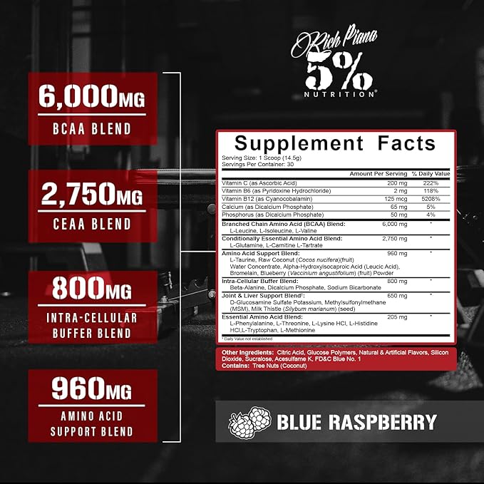 5% Nutrition Rich Piana 3-Stack | 5150 High-Stim Pre-Workout + FullAF Stim-Free Pre-Workout + AllDayYouMay Amino Acids BCAAs (Choose Your Flavors)