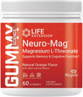 Life Extension Gummy Science™ Neuro-Mag® Magnesium L-Threonate Memory Support Quick Thinking cognition Magnesium Supplement Gluten-Free Non-GMO Orange Flavor 60 Gummies